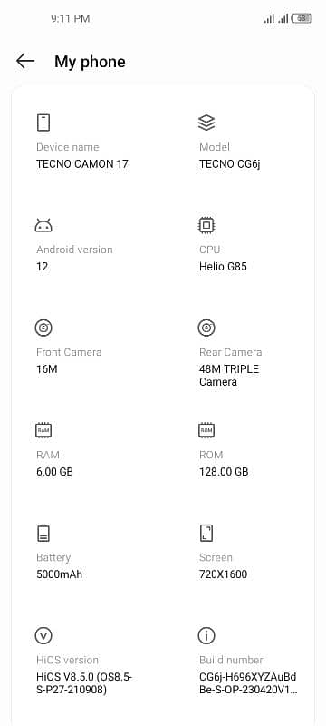 tecno camon 17 ram 6 128 4
