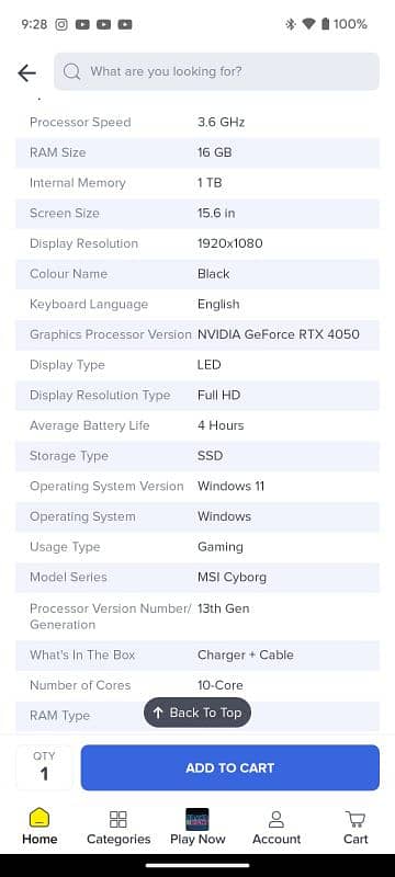 Msi cyborg 15 a13ve core i7 13620h 13 gen rtx 4050 5