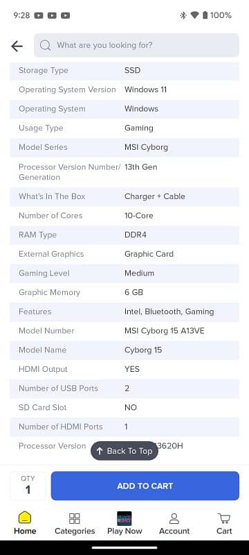 Msi cyborg 15 a13ve core i7 13620h 13 gen rtx 4050 6