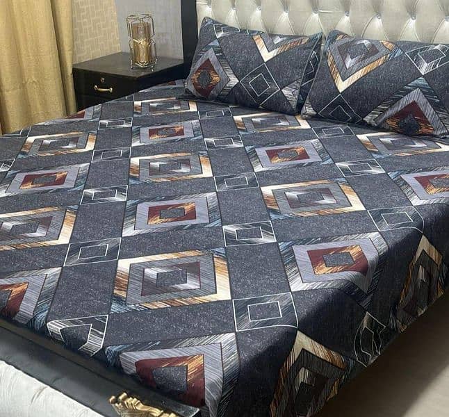 3 Pcs Crystal Cotton Printed Double Bedsheet 1