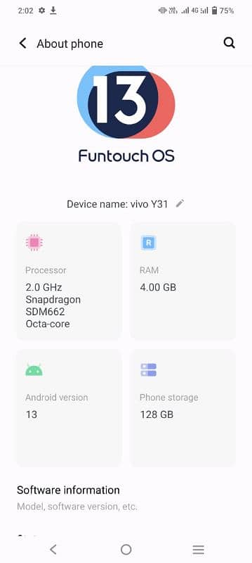 Vivo Y31, 4/128, Android Version 13, Battery 5000mah, Urgent Sail 2