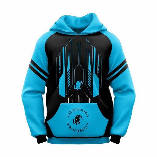 Unisex Printed Fleece Hoodie - 1 Pc Blue Hooded Sweatshirt 0