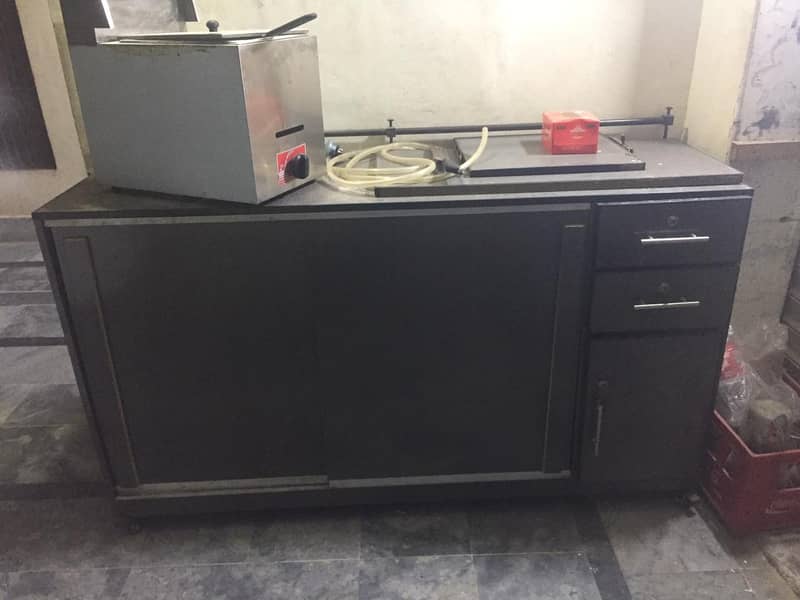 Shop rack and counter, fryer Chps cutter urgent for sell in samundri 10