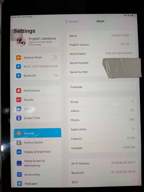 iPad 5th Generation A1822 5