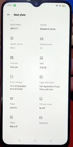 Oppo F11 good condition 18,000