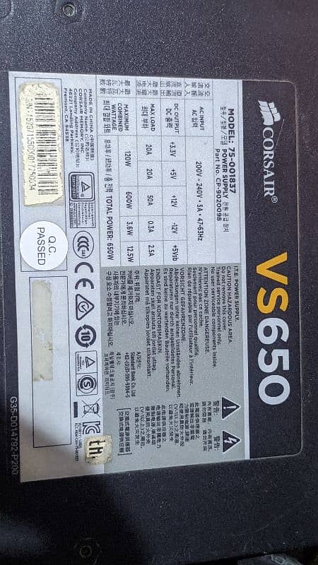 CORSAIR VS650 Watt Power Supply (EU Plug)80 PLUS 2