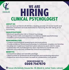 WE ARE HIRING CLINICAL PSYCHOLOGIST