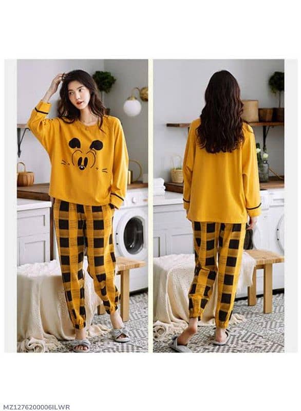 2 Pcs women's Stitched Cotton Jersey Printed Night suit 0