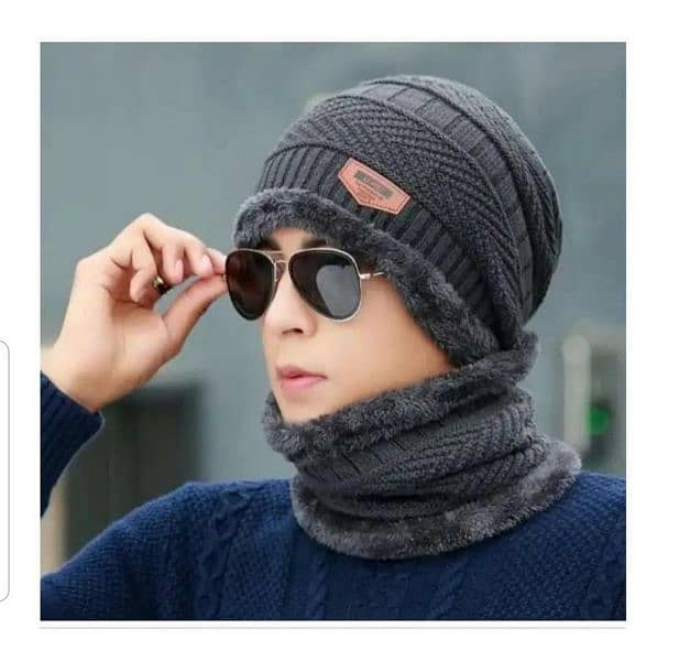 2 Pcs Wool Plain Beanie And Neck Warmer 0