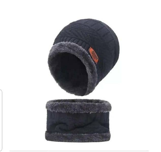 2 Pcs Wool Plain Beanie And Neck Warmer 1