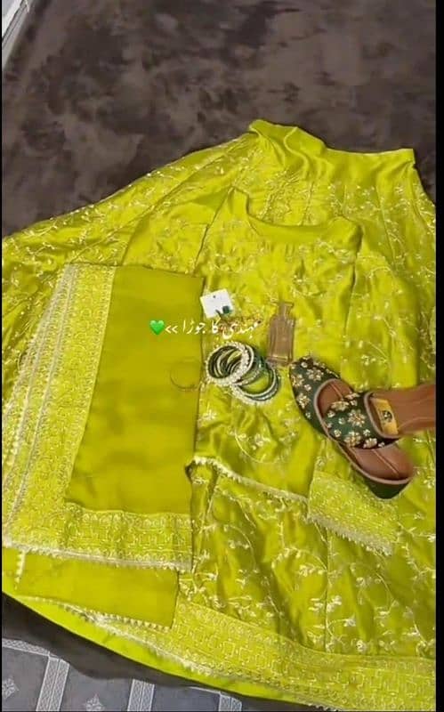 Stunning embroidered Shamoz Silk Lehenga Choli Set 4pcs in green 0