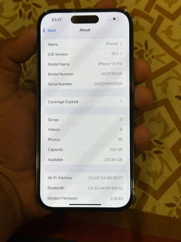 I phone 14 pro PTA approved 256 gb 4