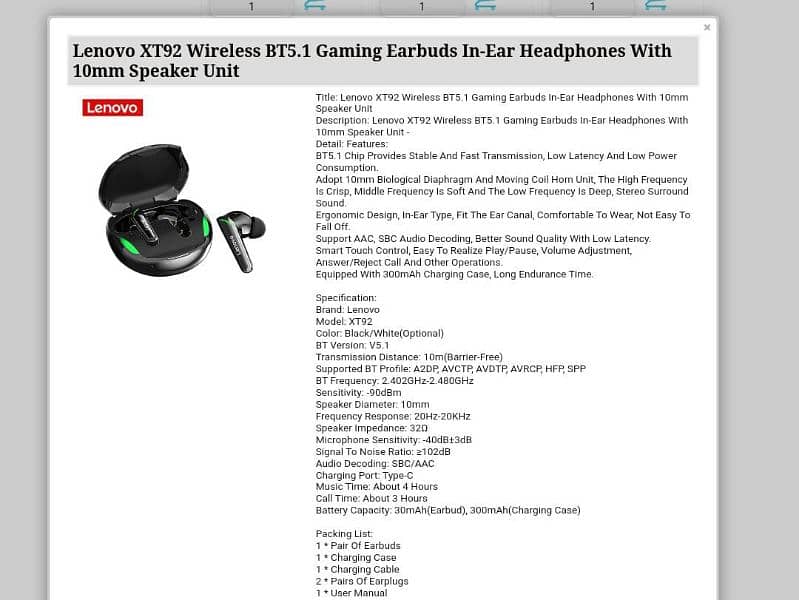 Lenovo xt92 wireless bt5.1 gaming airbuds 0