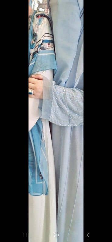 Iight blue abaya with embellished sleeves n scarf 1