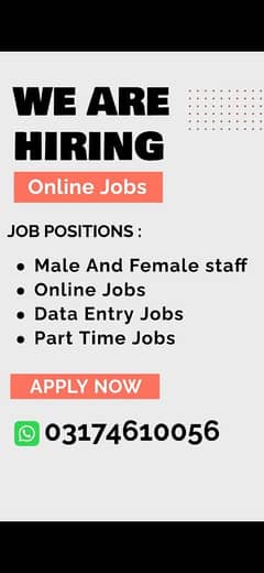 Online Jobs | Male And Female Staff | Jobs