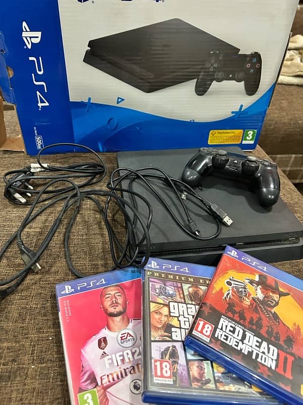 playstation 4 slim 1 tb with all complete assessories + three games 0