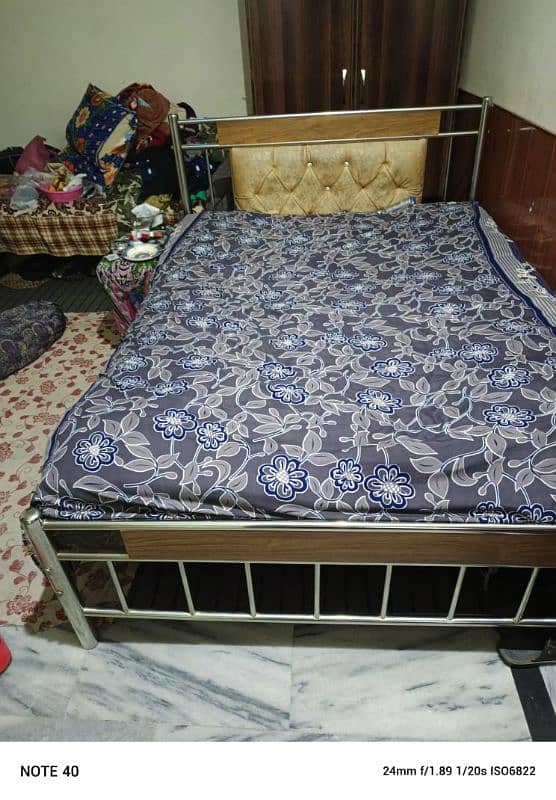 Steel Double Bed, with Mattress Fixed Price 1