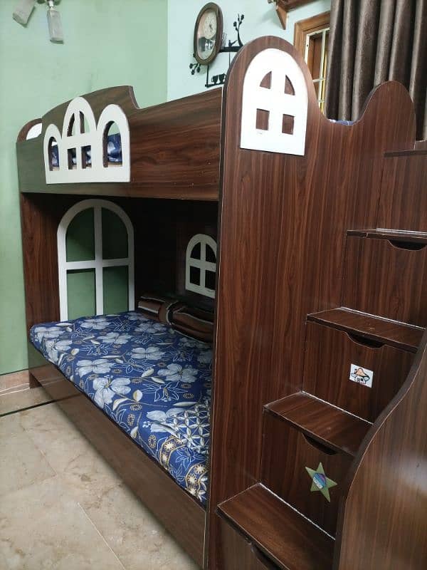 kids bunk bed with slide and drawers 2