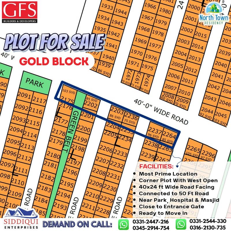 CORNER PLOT SALE IN NORTH TOWN RESIDENCY PHASE 1 GOLD BLOCK 0