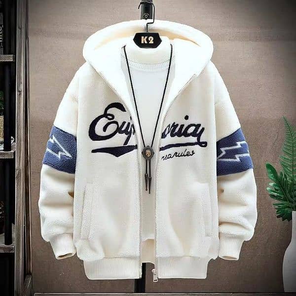 Men white hooded jacket 1pcs polyester hoodie 0