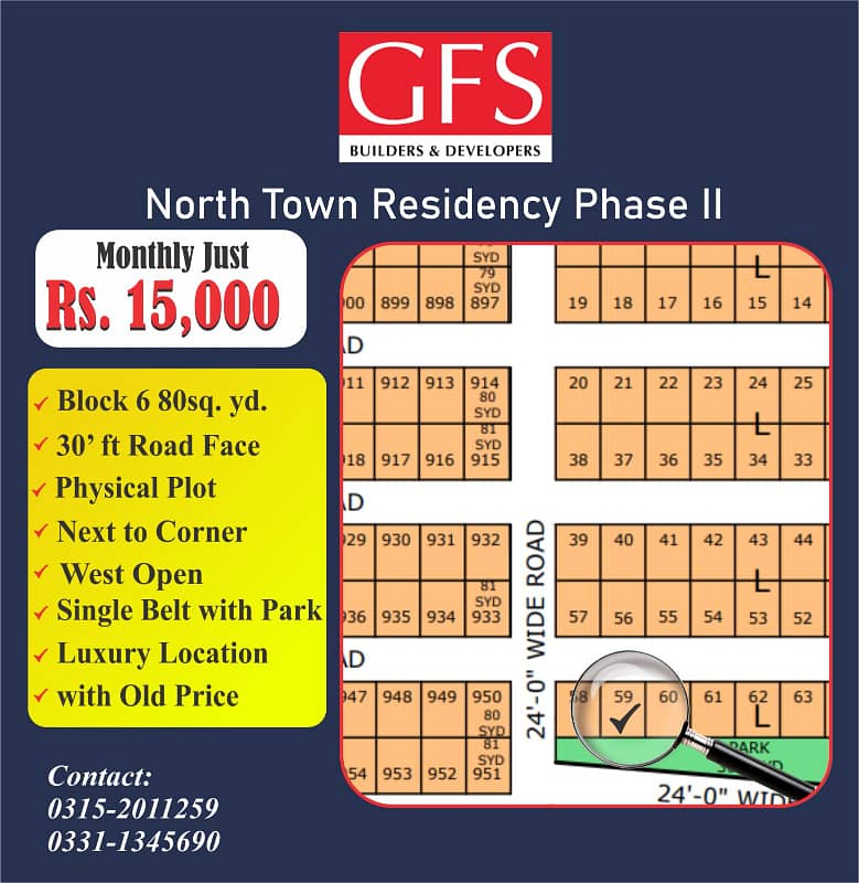 North town residency block 6 west open with park old price 0