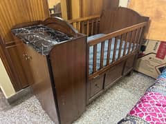 Wooden Baby Cot / Bed with Cabinets m, Drawers and wheels (full size)