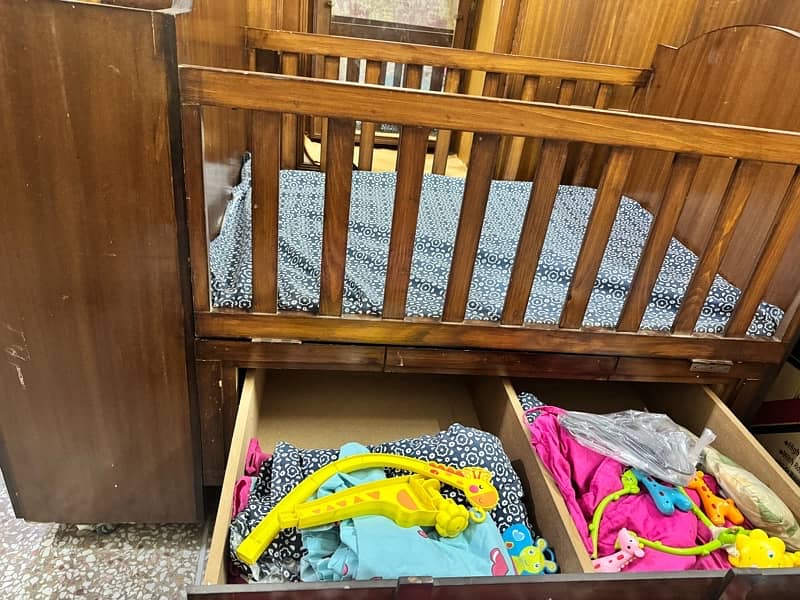 Wooden Baby Cot / Bed with Cabinets m, Drawers and wheels (full size) 1