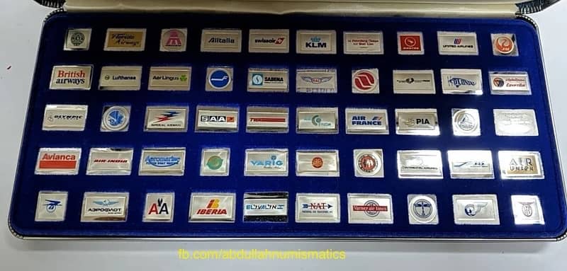 1970s Franklin Mint 50 greatest airline silver emblems  Silver ingots 1