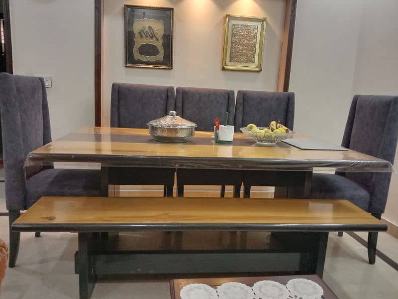 Dinning table / 5 seater dinnong with one bench / pure wooden table 0