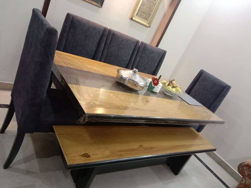 Dinning table / 5 seater dinnong with one bench / pure wooden table 1