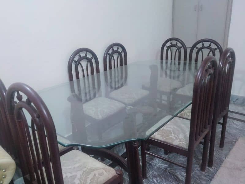 wooden dining table glasses mirror and 8 chairs 2