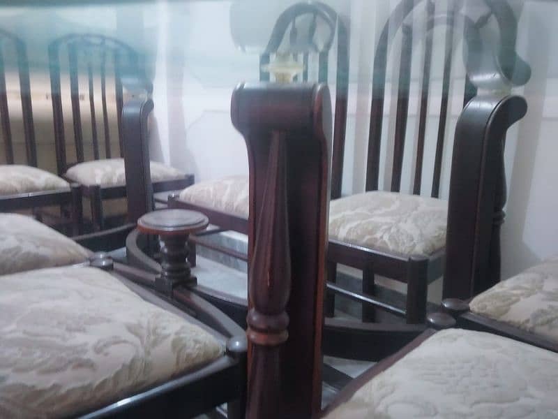 wooden dining table glasses mirror and 8 chairs 5