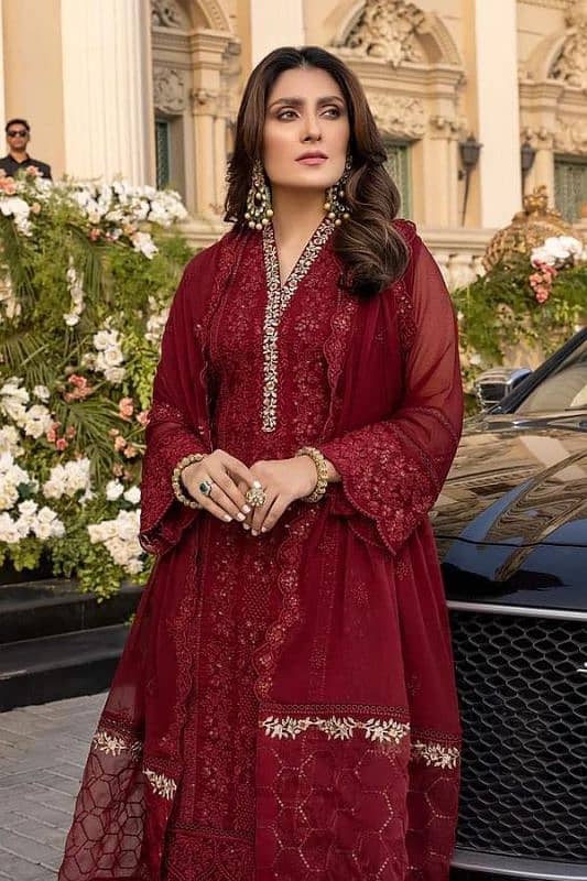 women red dress embroidered stitched chiffon 0