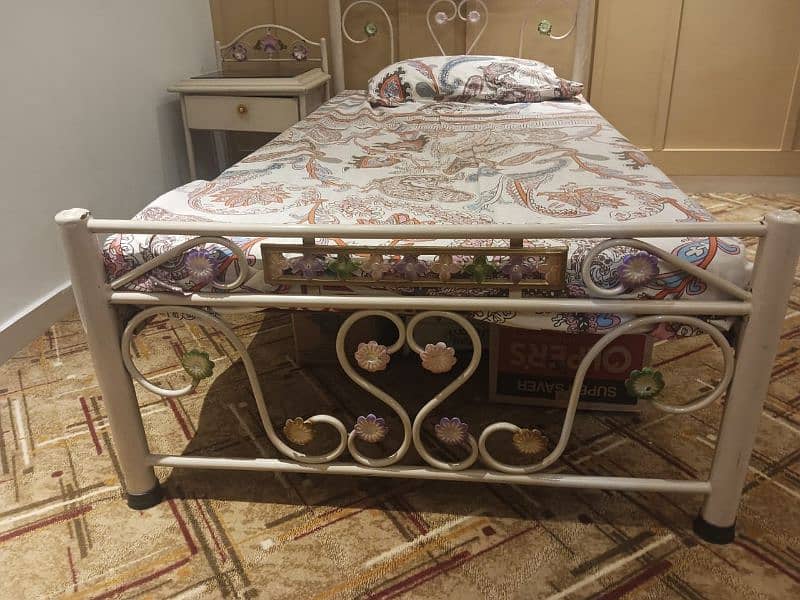 2 Set of Iron Single Bed With Side Tables and matresses 1