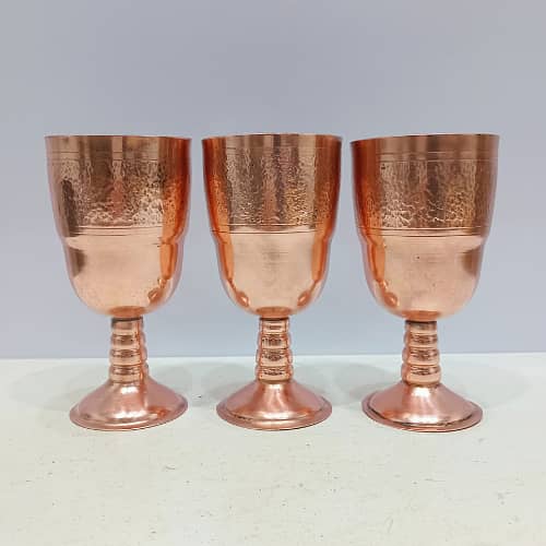 Set of 3 Vintage Copper Goblet Glasses, Each Weights 180g 0