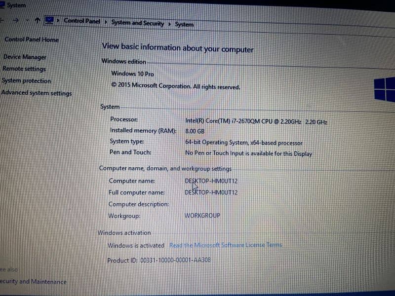 Hp laptop intel corei7-2nd Gen 4