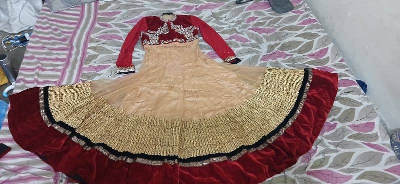 Elegant Red Maroon and Gold (36) Pannels Frock 7