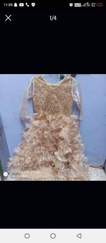 10 to 12 age baby girl golden long tail fairy frock 2