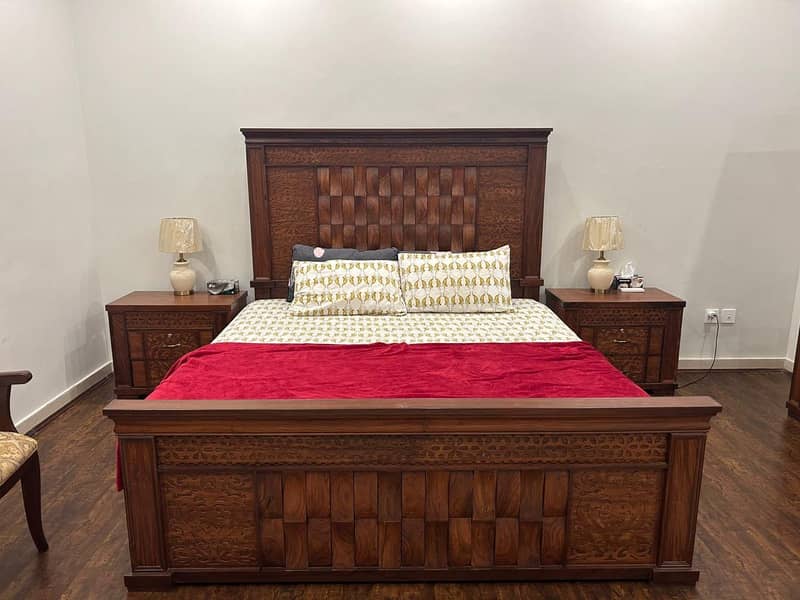 Solid wood bed set, side table, dressing table 0