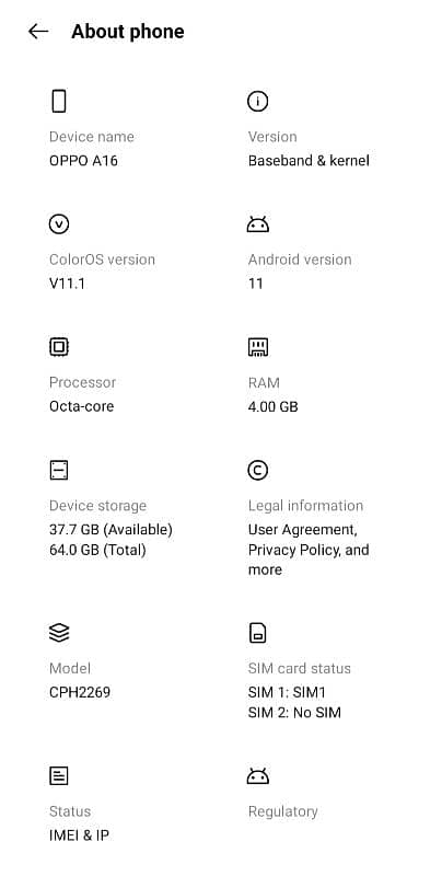 oppo A16 4/64 ram 3