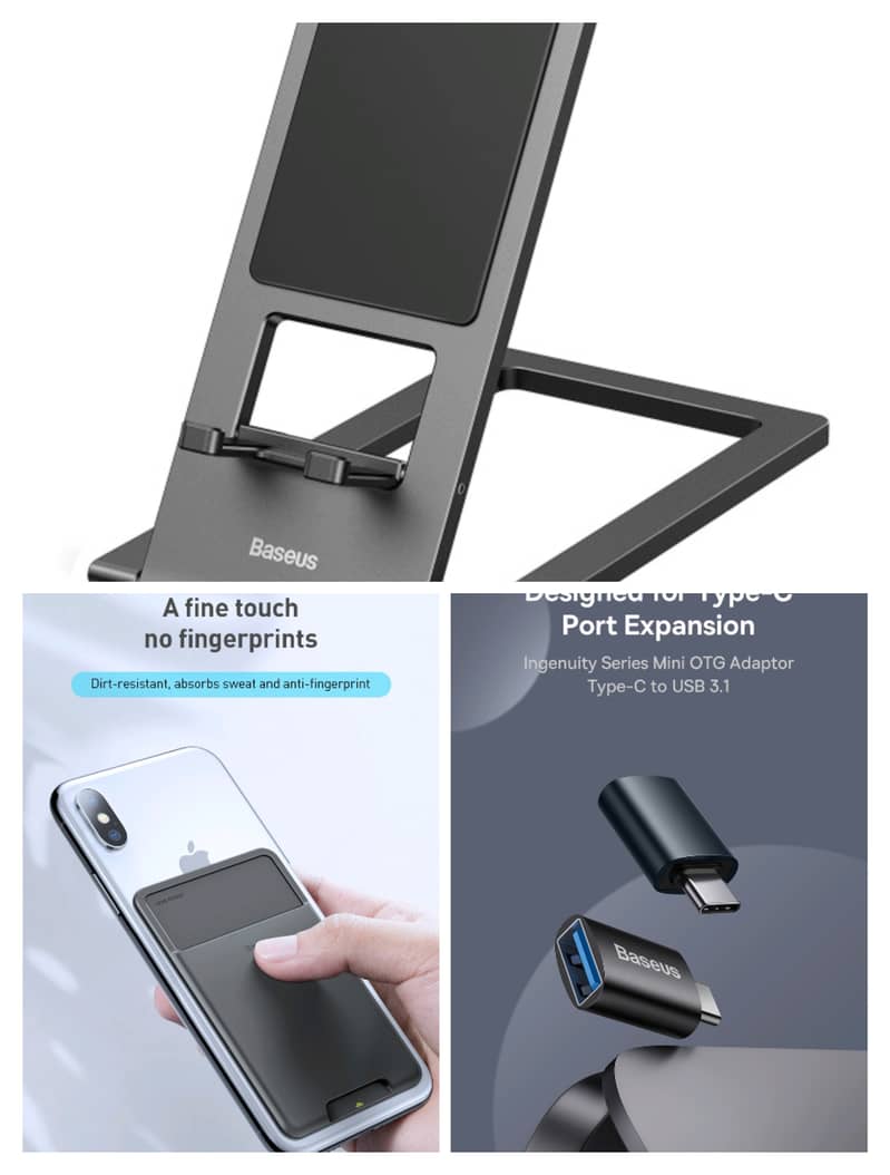 Foldable Desktop Holder / Silicon Phone Card / USB Adapter. 0