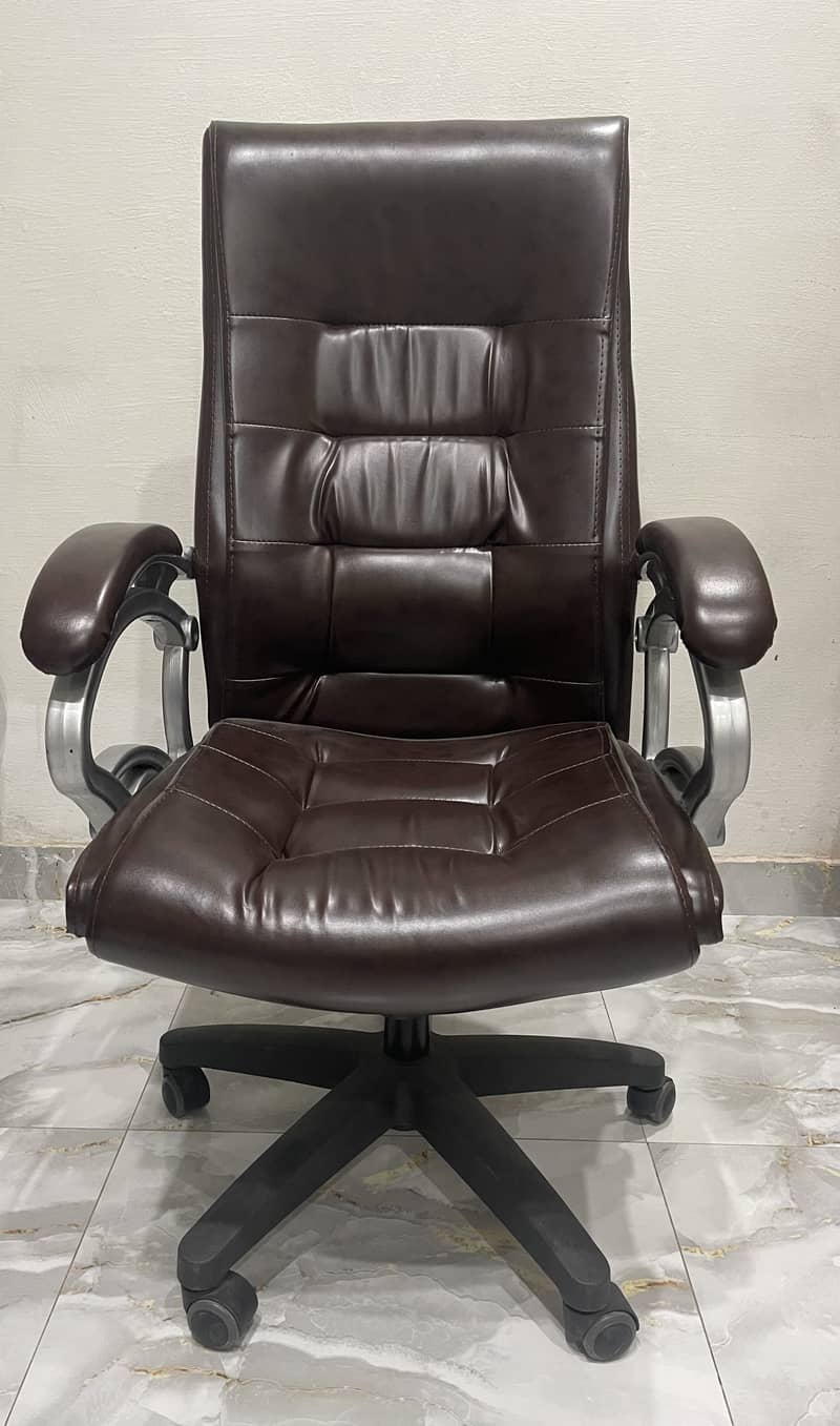 Brown Leather Office Chair - Great Condition 0