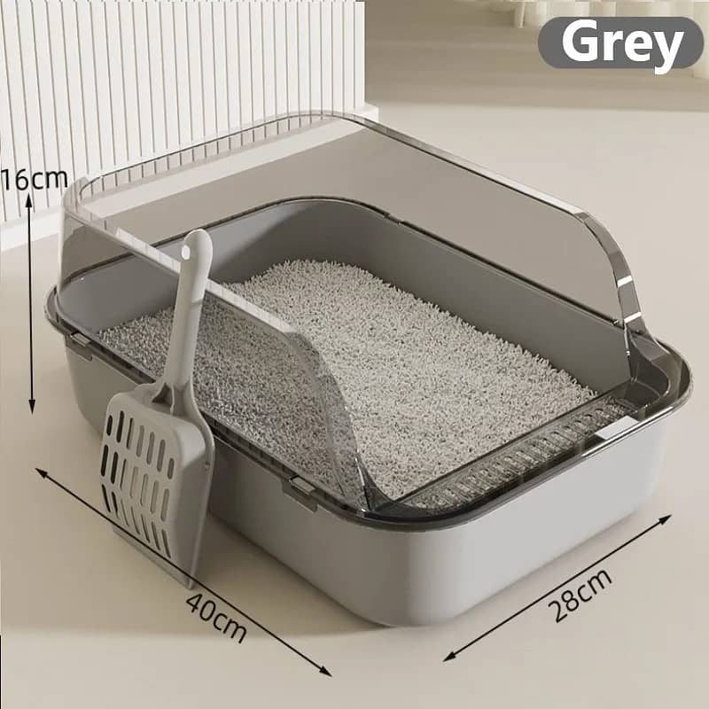 Cat Litter Box, Semi-Enclosed + Round Cat Scratching Lounge Bed. 1