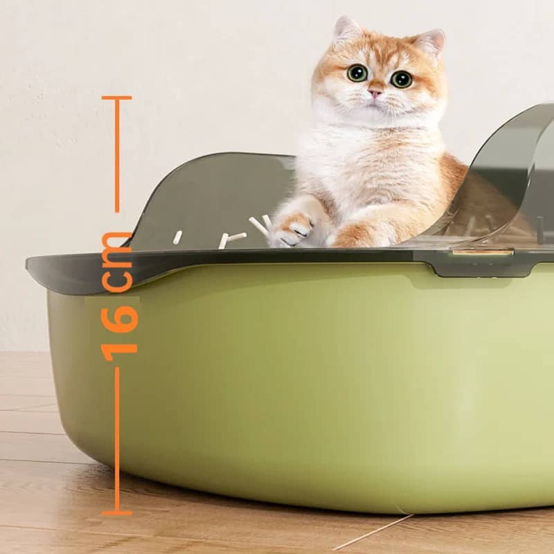 Cat Litter Box, Semi-Enclosed + Round Cat Scratching Lounge Bed. 5