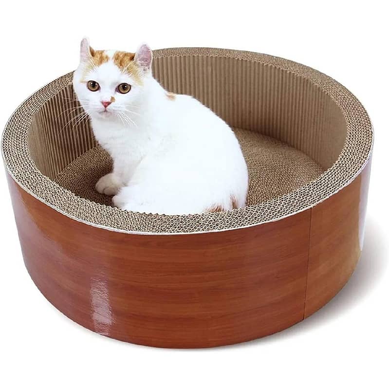 Cat Litter Box, Semi-Enclosed + Round Cat Scratching Lounge Bed. 7