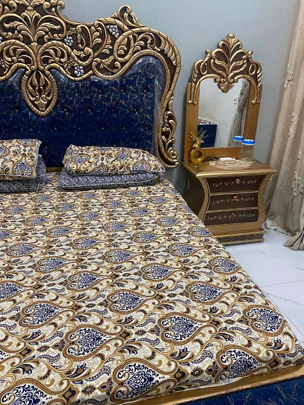 wooden king bed set with side tables and dressing table 1