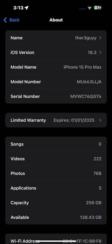 15 pro max JV 256 GB 3