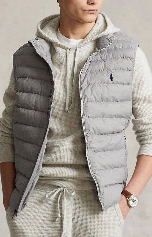 Mens polyester puffer jacket grey color 0