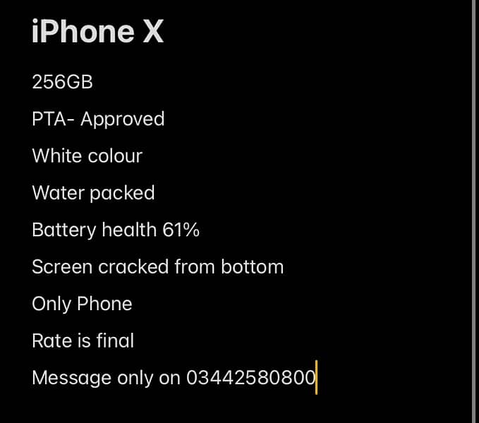 iPhone X - 256GB - PTA Approved - Water Packed 0