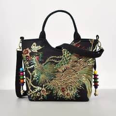 Women's Embroidered Satchel Bag: Vintage Chic Double Handle Purse wit